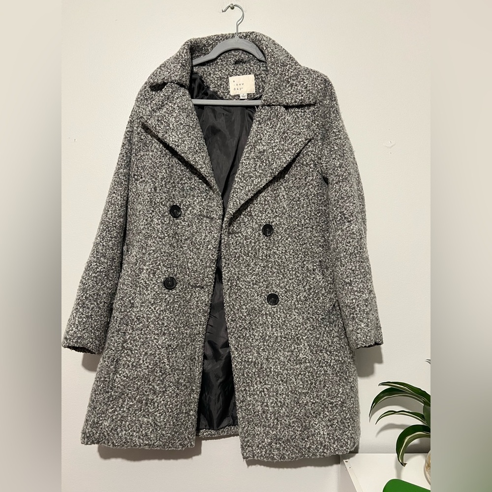 A New Day Gray Pea Coat Double-Breasted Wool